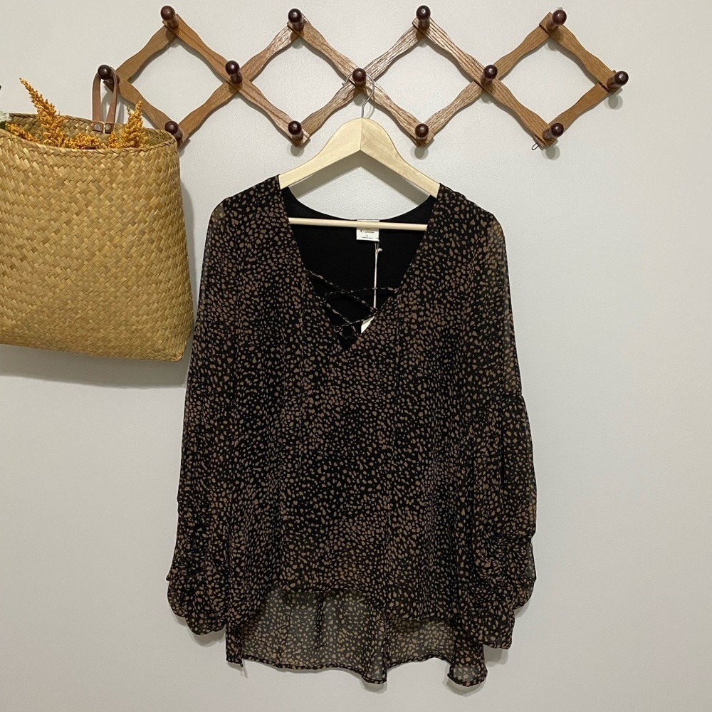 By Together Black and Brown Patterned Blouse